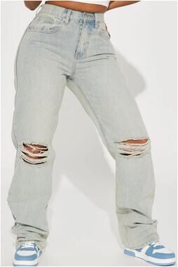 Fashion Nova Far Away Tinted Jeans Womens 1 Light Wash Ripped High Rise Straight